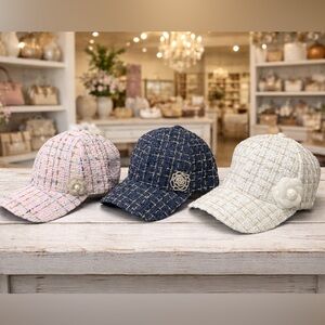 Tweed Sparkle Baseball Caps with Camellia Removable Brooch 💫